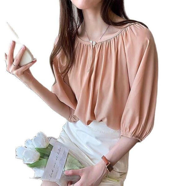 

women's blouses & shirts blouse v-neck sleeve korean puff beach style fashion summer solid comfortable blusas women, White
