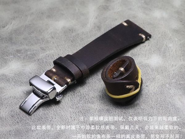 

watch bands butterfly buckle thin leather watchband 20mm quick release vintage strap band men women elegant replacement bracelet belt, Black;brown