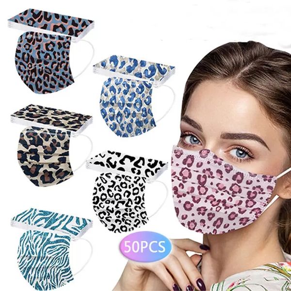 

new style in stock designer disposable leopard face masks lady gift print 3-layer protection health mask face sanitary masks