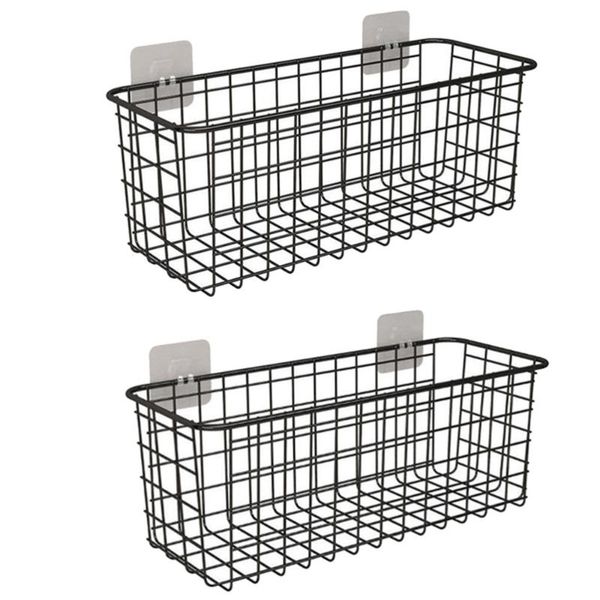 

hooks & rails 2pcs iron storage baskets holders for kitchen home (black)