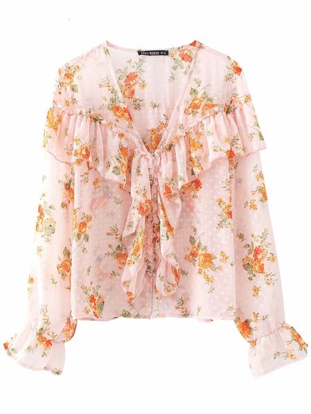 

women's knits & tees sweet girls ruffle sleeve shirt 2021 summer fashion ladies office women v neck floral fresh chiffon i7ai, White