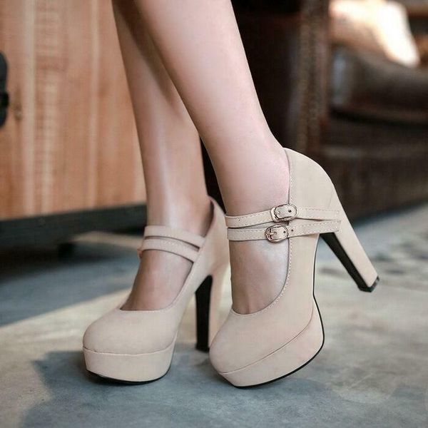 

dress shoes womens high heel platform mary jane faux suede pumps wedding plus size, Black