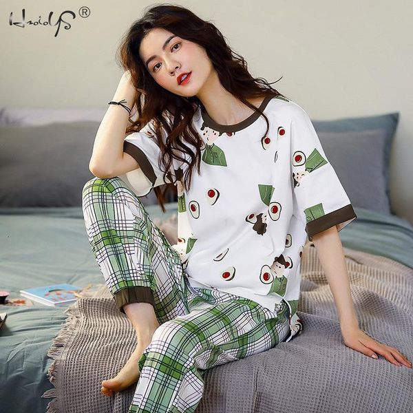 

Women's Sleepwear pajamas thin section cotton short-sleeved trousers suit cartoon printing home service Y1KE, Black;red