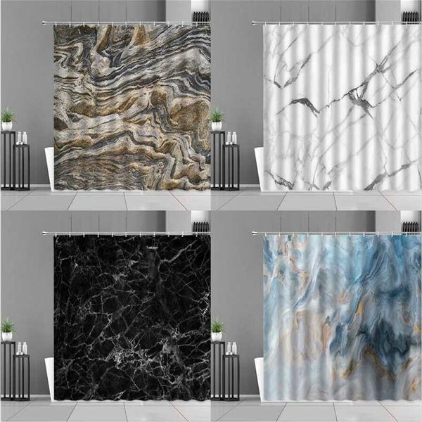 Moderne Marmor-Streifenmuster-Duschvorhänge, nordischer einfacher Stil, Heimdekoration, Badvorhang, wasserdichter Badezimmer-Bildschirm mit Haken 211116