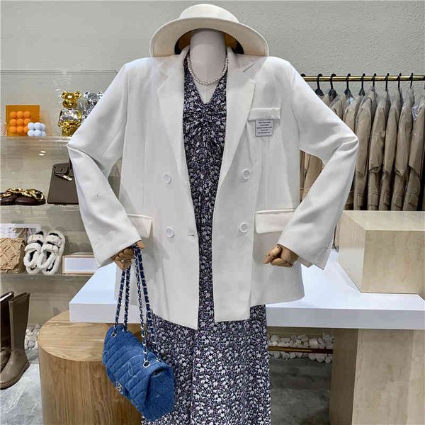 

blazers design of niche temperament suit spring pocket loose double breasted jacket, White;black