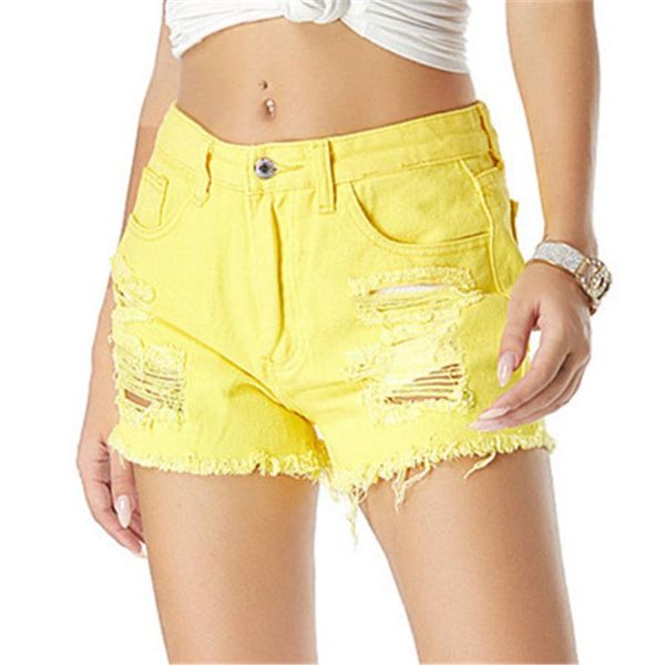 

women's shorts denim spring summer ladies yellow ripped pants, White;black