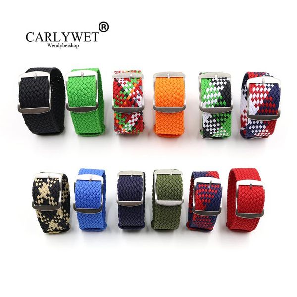 

watch bands carlywet 20 22mm perlon nylon replacement vintage wrist band belt strap with brushed buckle for all, Black;brown