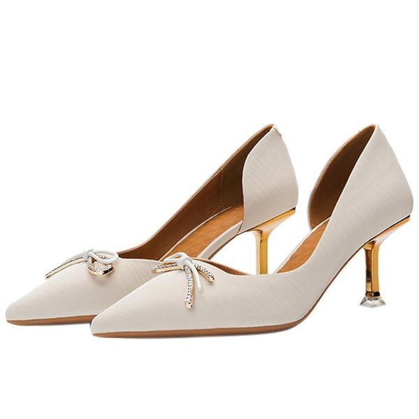 

brand fashion thin heels women pumps pointed toe butterfly-knot dress elegant wedding party work office shoes, Black