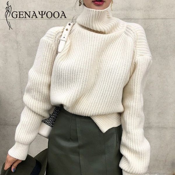 

genayooa vintage pullover long sleeve turtleneck sweater women soft solid warm knitted hollow out jumper ladies 210417, White;black