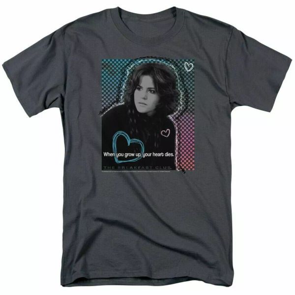 

the breakfast club heart dies t shirt mens licensed 80s classic movie charcoal, White;black
