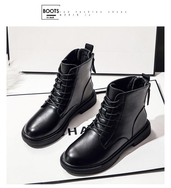 

boots autumn genuine leather platform women light comfortable chunky fashion lace lady shoes footwear, Black