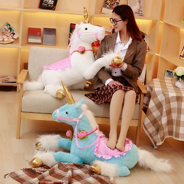 

110cm giant unicorn white horse stuffed animal long plush toy fuzzy huggable unicorns blue pink children birthday gift