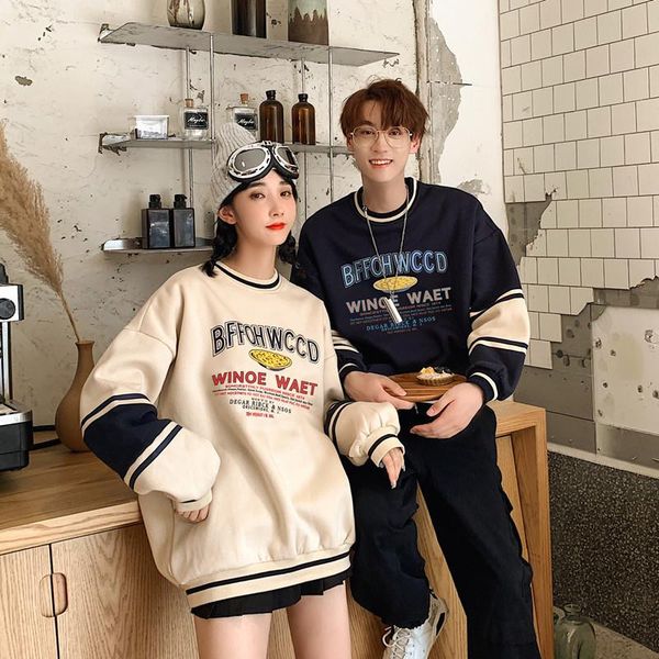 

korean fashion women oversized cartoon hoodies men couple anime plus size hooded pullover crewneck sweatshirts 2021 winter women's &, Black