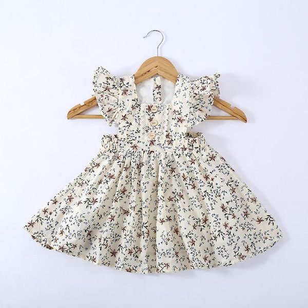 

2-7y children girls dress summer toddker kids princess clothing ruffles dots flower print a-line holiday sundress dresses girl's, Red;yellow