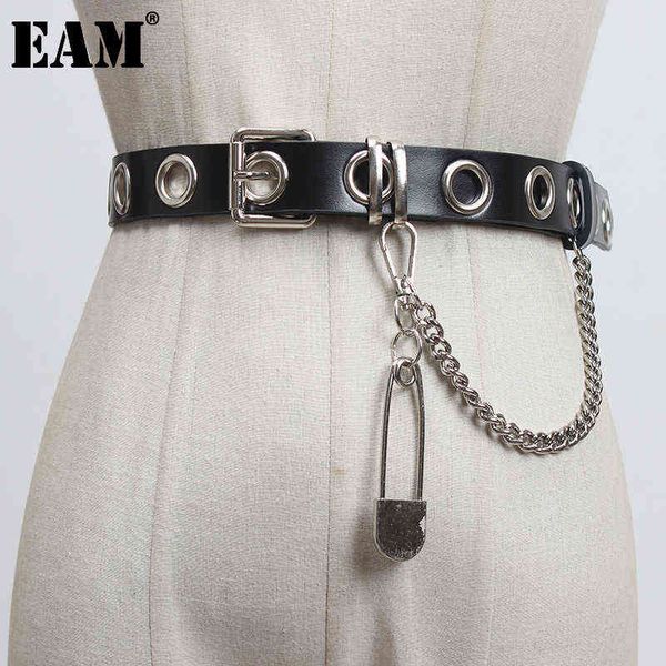 

[eam] pu leather metal black hollow out long belt personality women new fashion tide all-match spring autumn 2022 1db560 aa220312, Black;brown