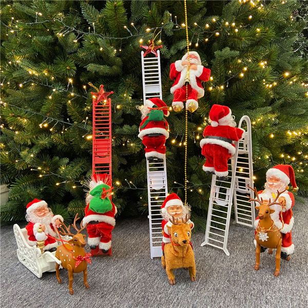 favore di partito Scala rossa Decorazione natalizia elettrica Babbo Natale arrampicata giocattolo perline doppia scala bambola bambini giocattoli di Natale ZC402