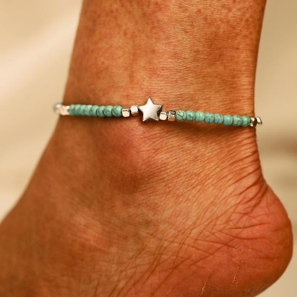 

anklets bohemian for women girls blue stone stars chains on leg fashion adjustable ankle bracelets summer beach barefoot jewelry, Red;blue