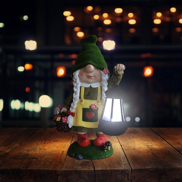 

resin dwarf lady flocking hat figure sculpture ornaments yard solar light mother gifts crafts decorative objects & figurines