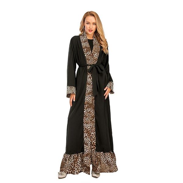 

ethnic clothing muslim dress fashion leopard print abya kimono cardigan robe middle east eid duabi abaya turkey belt donsignet, Red