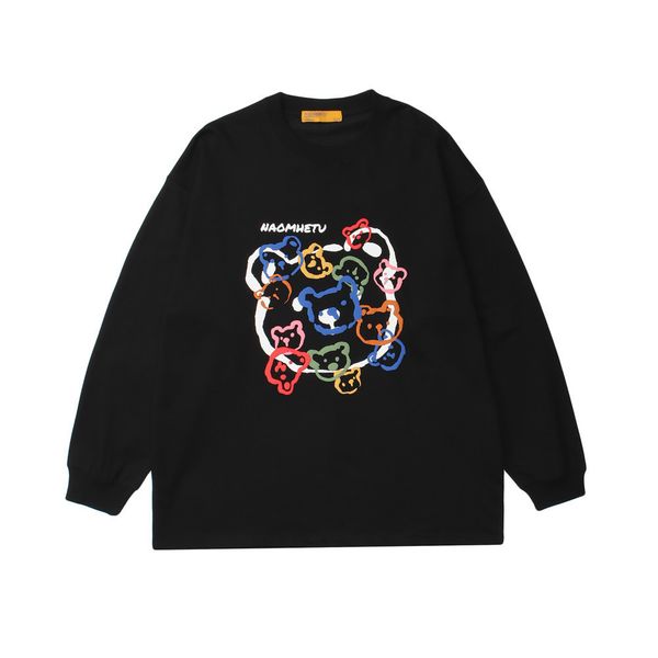 

sweatshirts cartoon fun printed hoodless sweater mens street trend loose round neck long sleeve fashion brand bottom shirt hoodie, Black