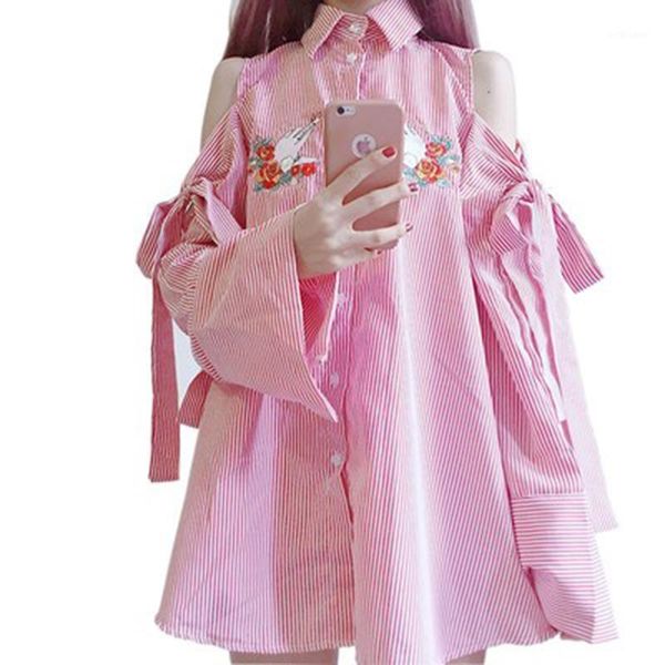 

casual dresses autumn student off-the-shoulder ladies dress long sleeve bow embroidery midi women's w275, Black;gray