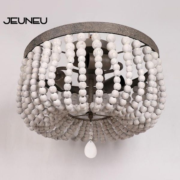 

ceiling lights retro vintage rustic round wooden bead lamp e27/e26 living room bedroom restaurant cafe white/blue/gray light