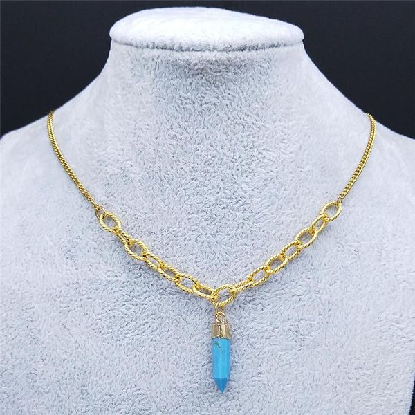 

pendant necklaces 2021 divination hexagonal prism stone stainless steel for women silver color necklace jewelry pendentifs nd44s01