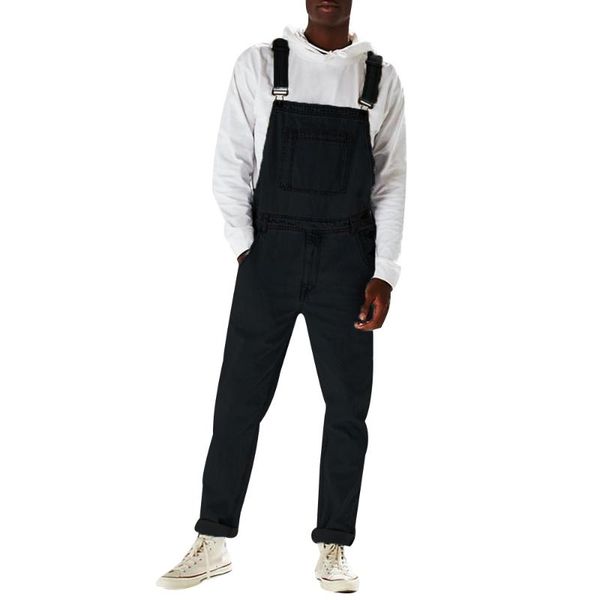 

men's jeans overalls for men trousers streetwear denim bib pants full length jumpsuits hip hop straight clothing d30, Blue