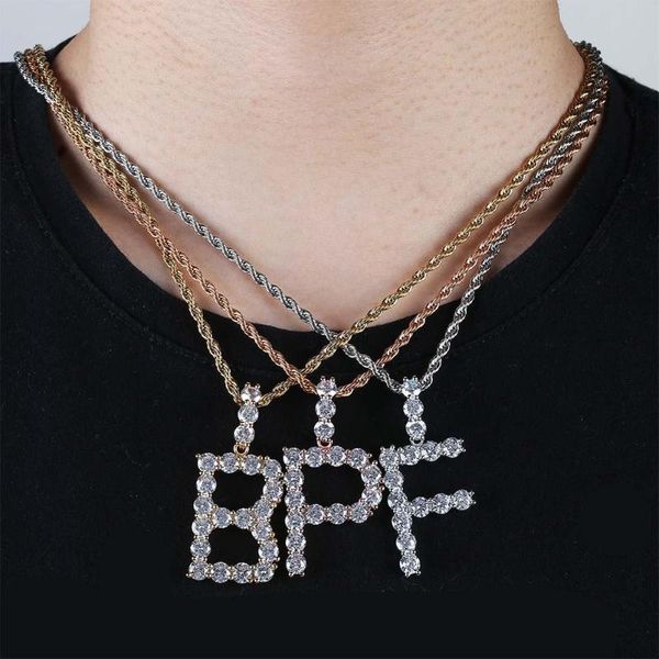 

pendant necklaces a-z initial letters cz chain statement & full iced out lab diamond cubic zircon hip hop jewelry for men women, Silver