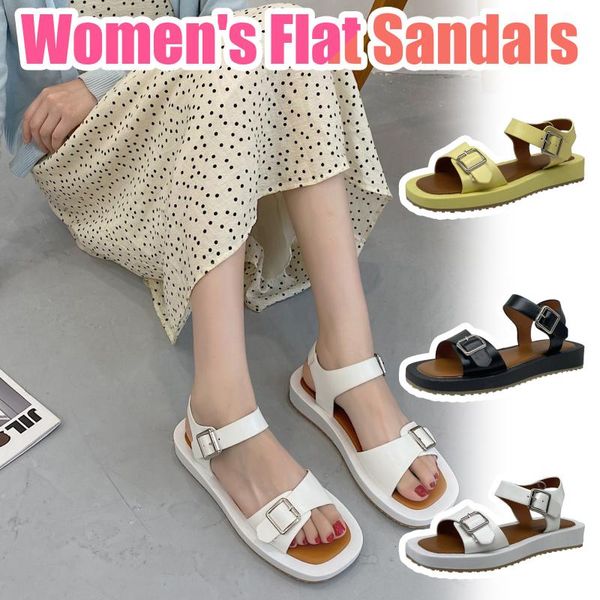 

sandals women casual buckle summer ladies fashion solid color leisure flat shoes female round toe low-heel #4, Black