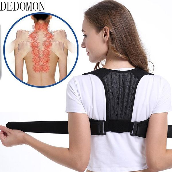 

brace support belt posture corrector adjustable back clavicle spine shoulder lumbar, Black;blue
