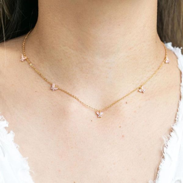 

chains 2021 arrived pink green cubic zirconia cz tiny cute lovely butterfly charm choker necklace gold color, Silver