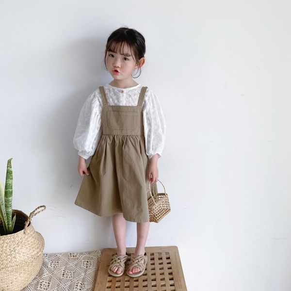 

clothing sets 2021 spring summer fashion baby girls cotton leisure clothes lace white blouse + suspender dresses 2 pieces kids costume