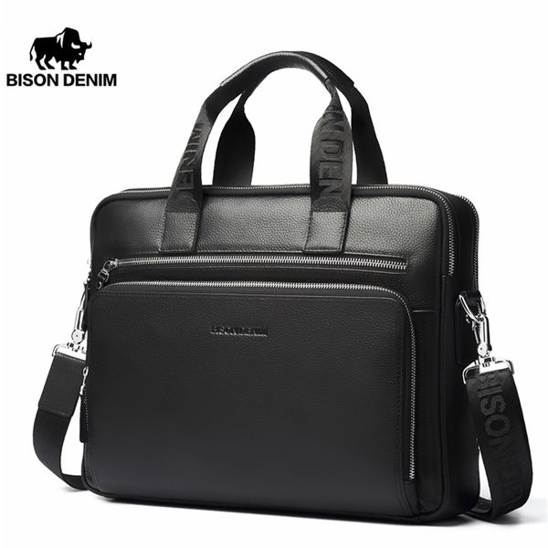 

bison denim men bag genuine leather briefcases14" lapmen's business crossbody messenger/shoulder for man n2333-3 210809
