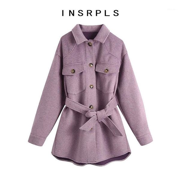 

women fashion with belt loose woolen jacket coat vintage long sleeve side pockets female outerwear chic overcoat, Black