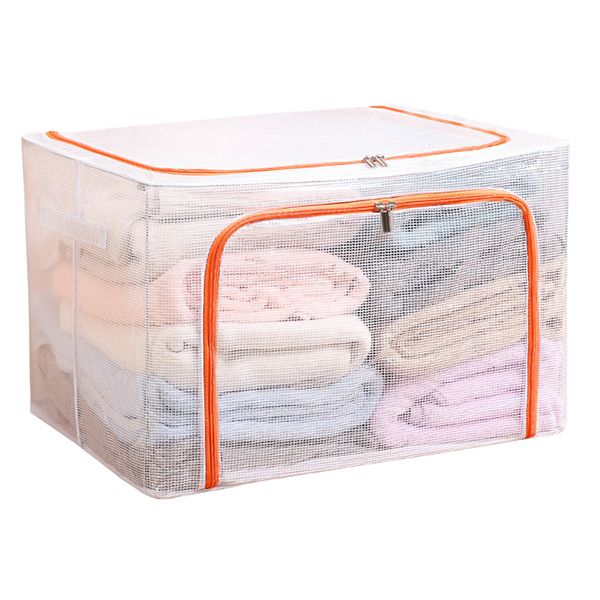 

guo feng diao transparent quilt steel frame folding wardrobe pvc or nylon fabric extra large storage box, Blue;pink