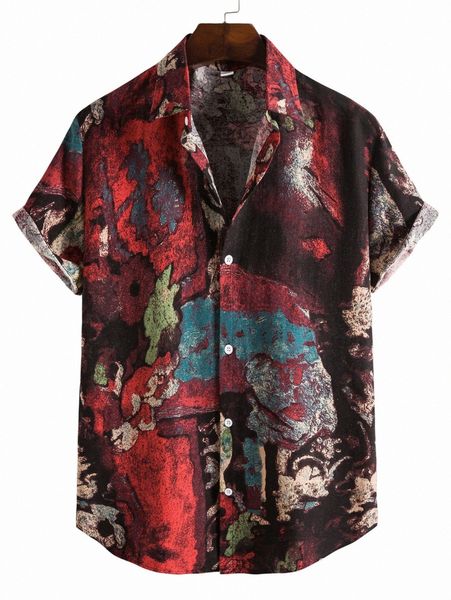 

men all over print button front shirt c2bk#, White;black
