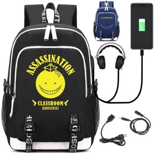 

backpack assassination classroom w/ usb fashion port headphone rucksack bag teenager student school lapshoulder gift