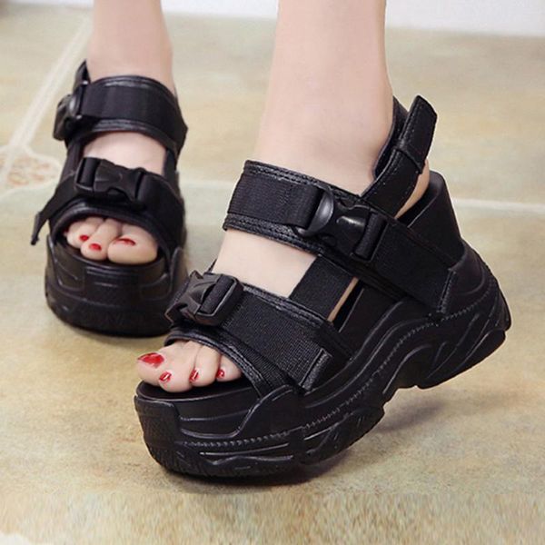 

shoes fashion women bottom open-toed casual high heels sandals summer 2021 flip flop chaussures femme platform may28, Black