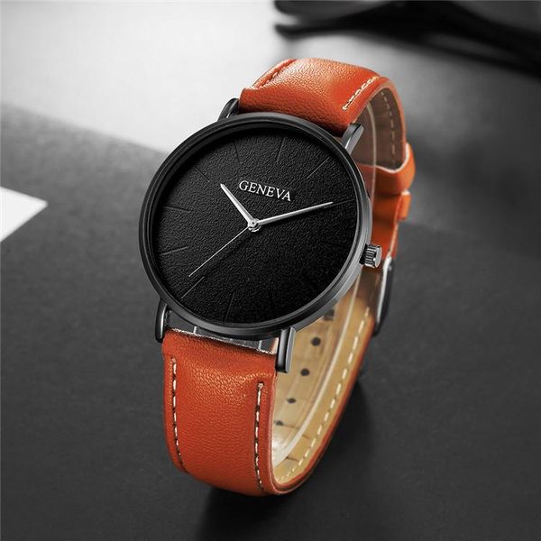 

wristwatches geneva fashion simple sport watch men leather strap casual wrist men's male clock montre homme drop ship, Slivery;brown