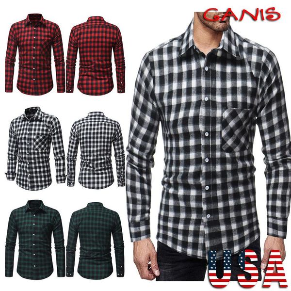 

men's casual shirts est fashion plaid long sleeve shirt dress slim fit, White;black