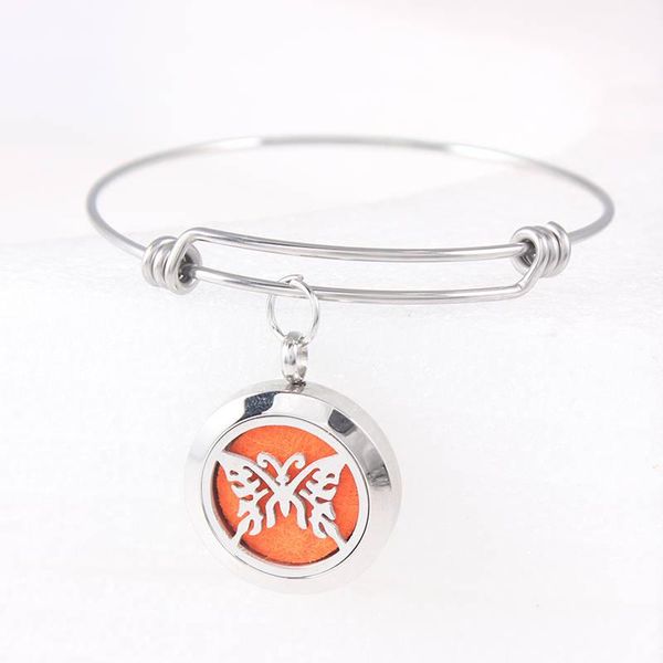 

bangle stainless steel butterfly essential oil diffuser locket bracelet expandable 25mm perfume 10pcs pads, Black