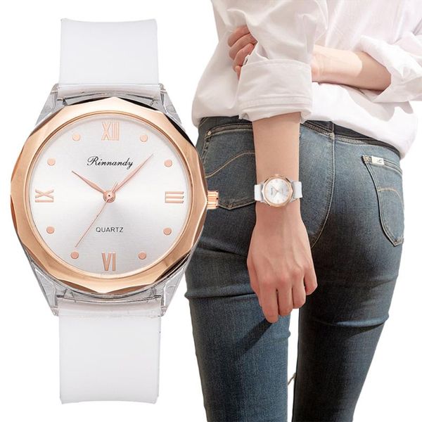 

wristwatches simple transparent plastic white watches women fashion casual silicone strap ladies rome dial female quartz clock, Slivery;brown