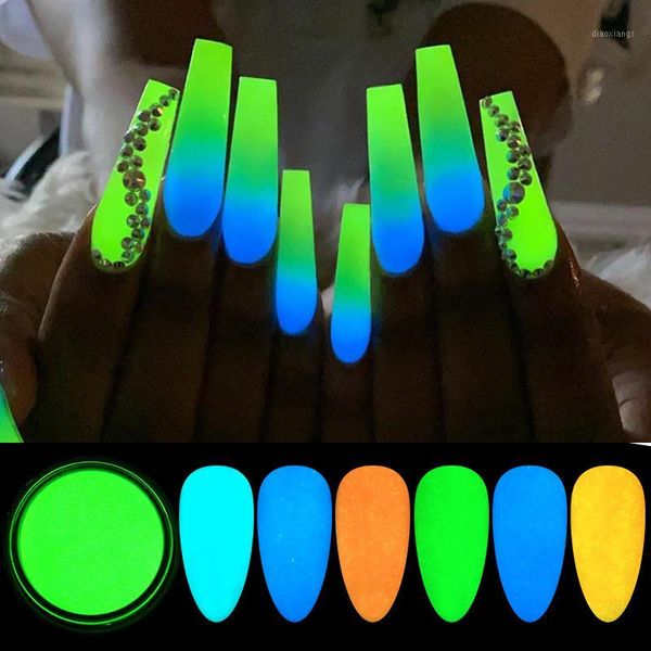 

boxes/set luminous powder pink blue glow in dark glitter nail pigment diy art decorations random color1, Silver;gold