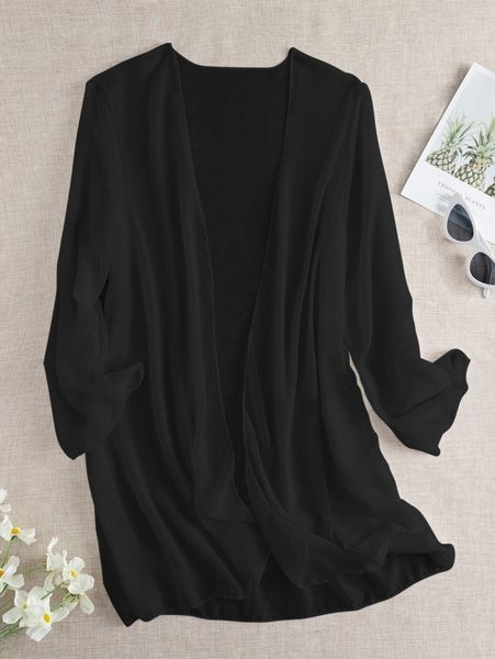 

sheer chiffon open front kimono h98i#, White;black