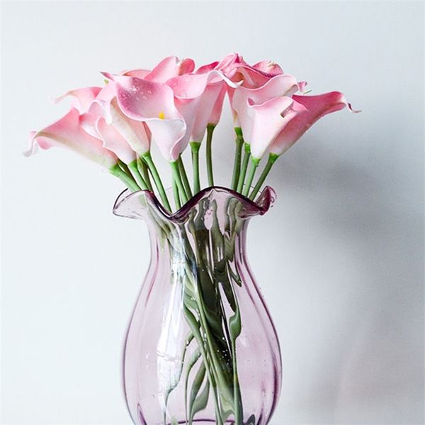 20 Stück Home Decorative Calla Lily Braut Hochzeitsstrauß Latex Real Touch Künstliche Blumen Dekor #50984 210706