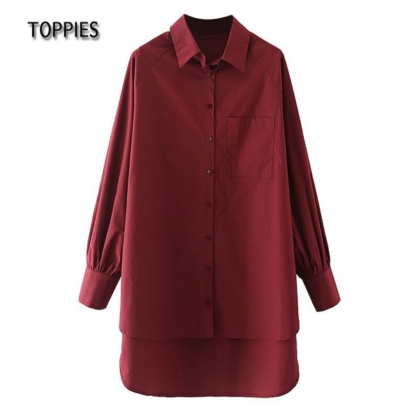 Toppies Casual manga comprida camisa vestido mulheres de volta longa hem única botão vestidos femininos bluses 210412