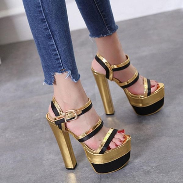 

16cm fashion shoes large size waterproof platform high heels thick heel catwalk fish sandals 9 40 yards, Black