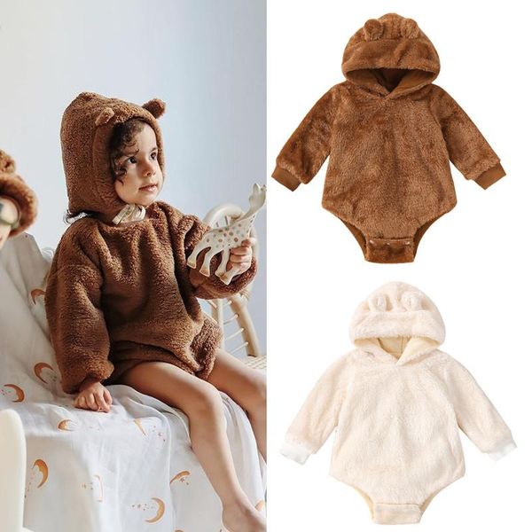 

jumpsuits 0-24m born solid color playsuit toddler cute hooded long sleeve plush romper with ears baby boys girls winter jumpsuit, Blue