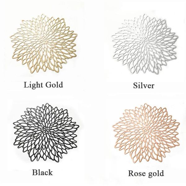 

mats & pads 5pcs flower-shaped decorative placemat pvc bronzing hollow non-slip western restaurant kitchen insulation table mat